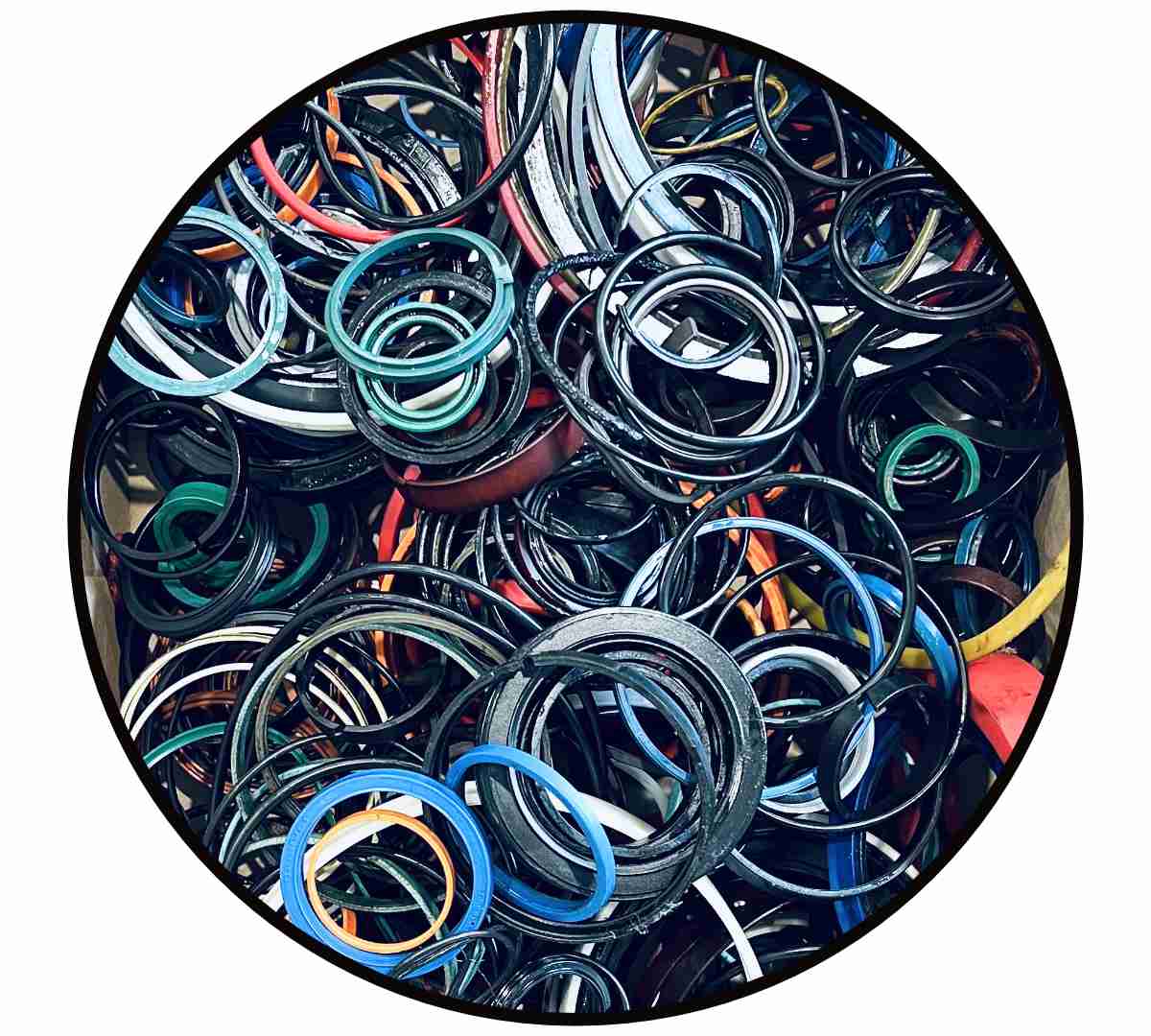 Auf diesem Bild sieht man viele Dichtungen und Verschleißteile vom Hydraulikzylinder abdichten